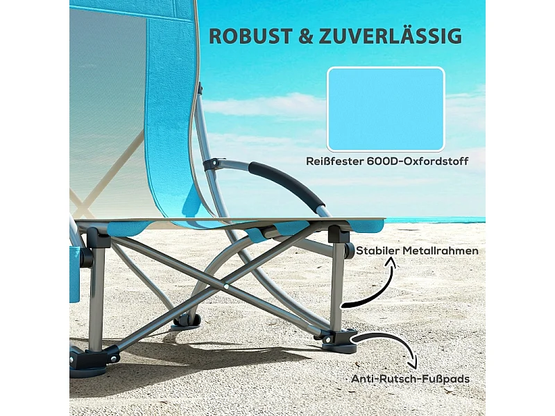 Chaise pliante de camping avec porte-gobelet, dossier en filet, métal, bleu (70x58x79 cm)