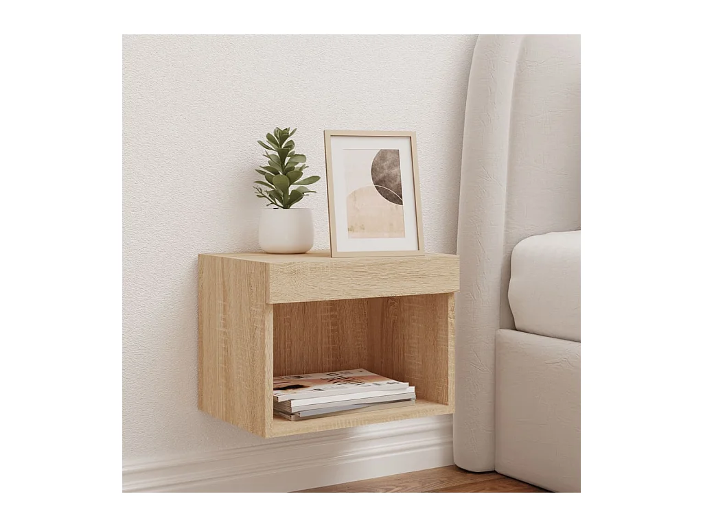 Table de chevet murale avec lumières LED chêne sonoma