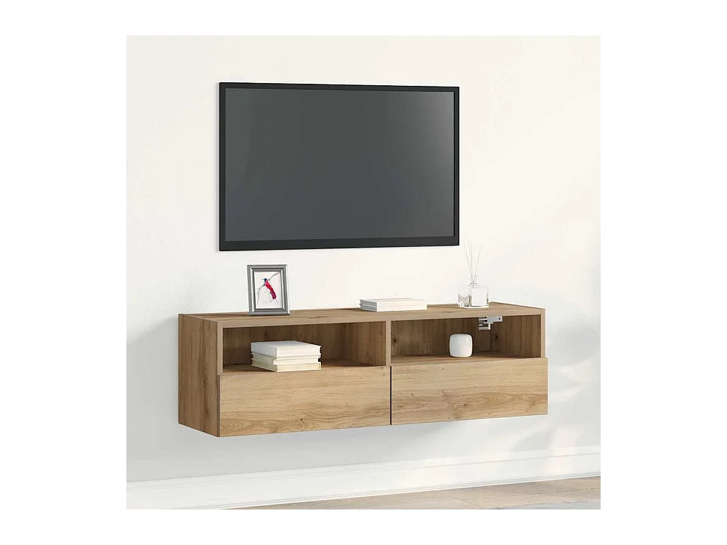 Meuble TV mural en chêne artisanal 100x30x30 cm en bois d'ingénierie