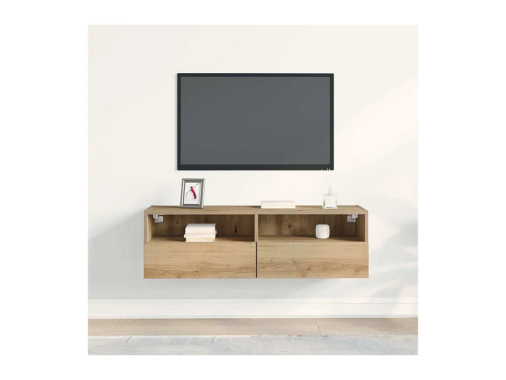 Meuble TV mural en chêne artisanal 100x30x30 cm en bois d'ingénierie