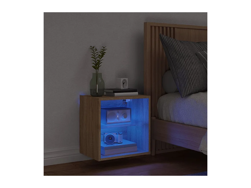 Table de chevet murale avec lumières LED chêne sonoma