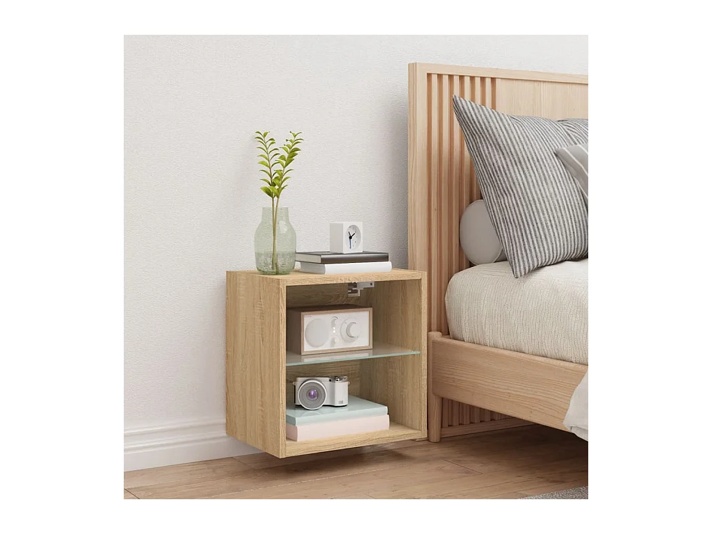 Table de chevet murale avec lumières LED chêne sonoma