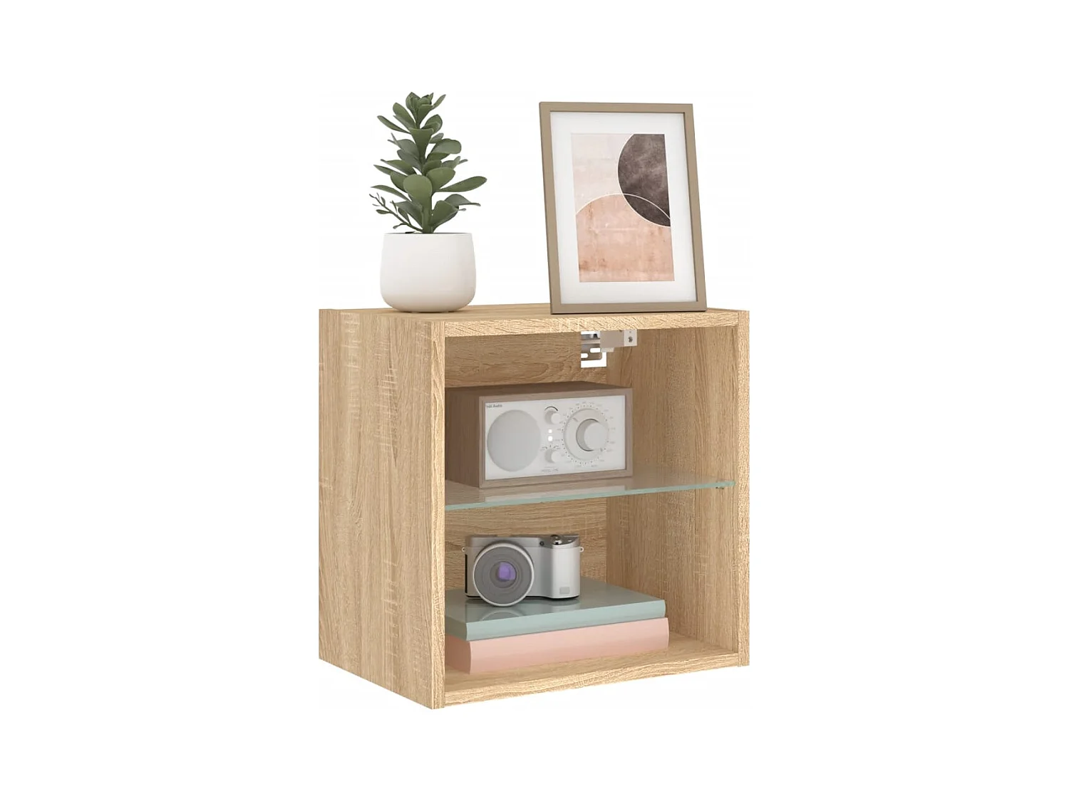 Table de chevet murale avec lumières LED chêne sonoma