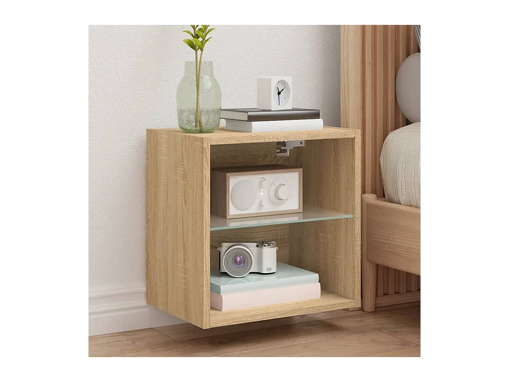 Table de chevet murale avec lumières LED chêne sonoma