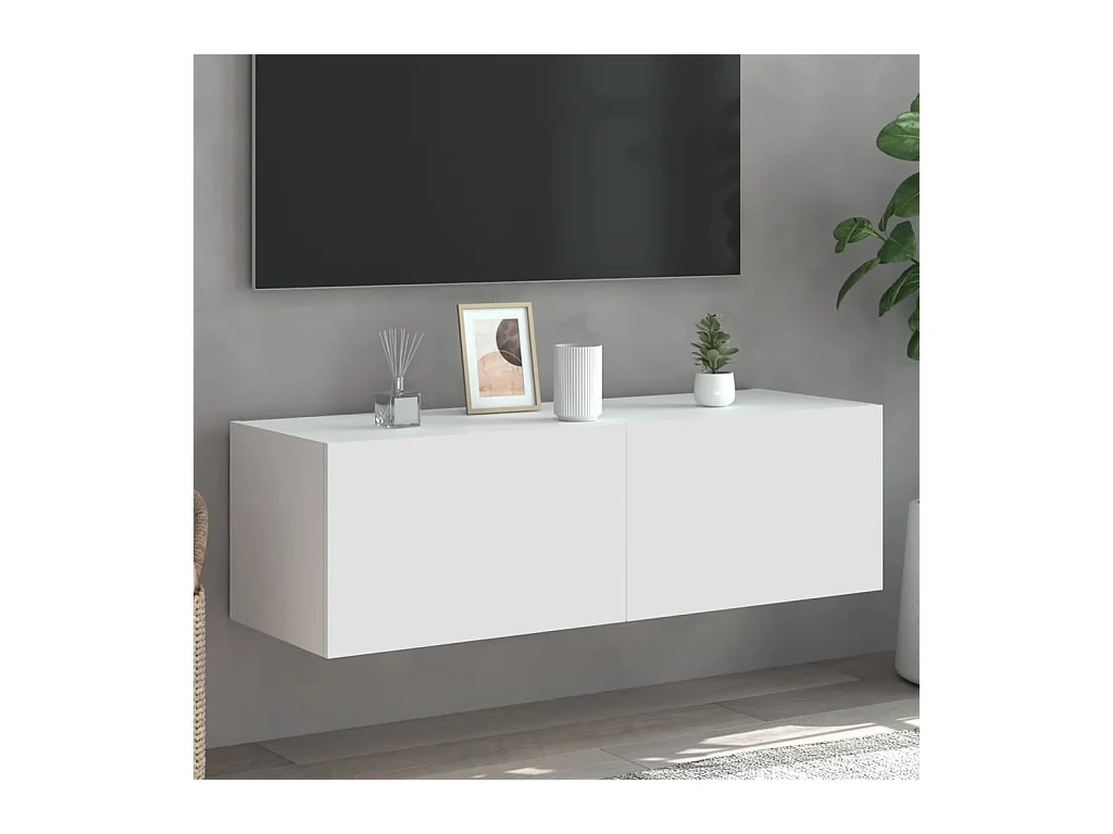 Wandmontierter TV-Schrank mit LED-Beleuchtung, weiß, 100x35x31 cm
