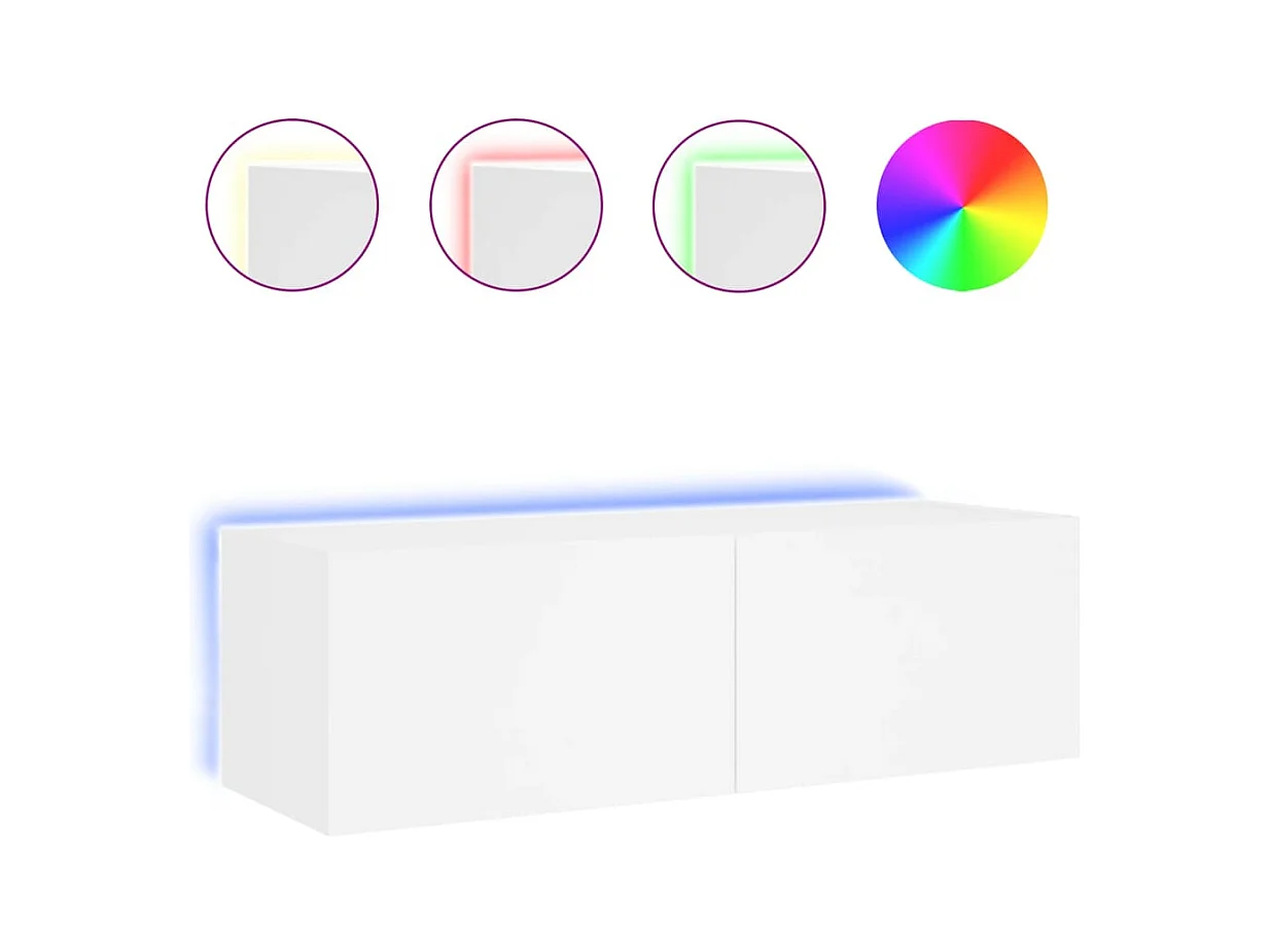 Wandmontierter TV-Schrank mit LED-Beleuchtung, weiß, 100x35x31 cm