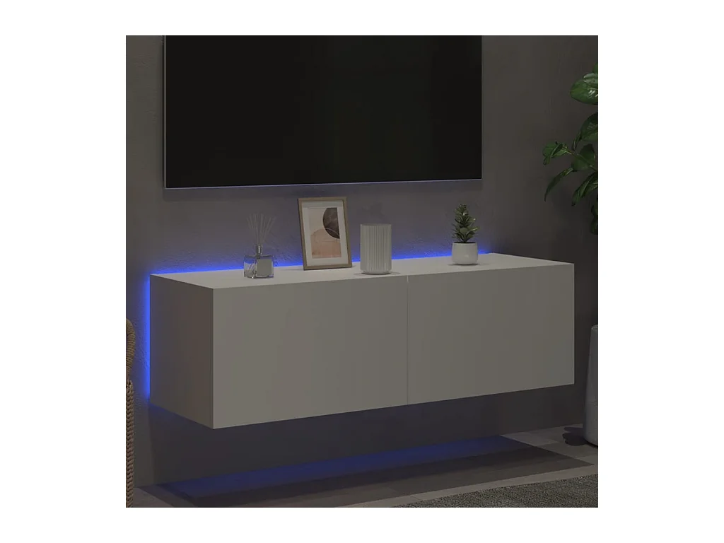 Wandmontierter TV-Schrank mit LED-Beleuchtung, weiß, 100x35x31 cm