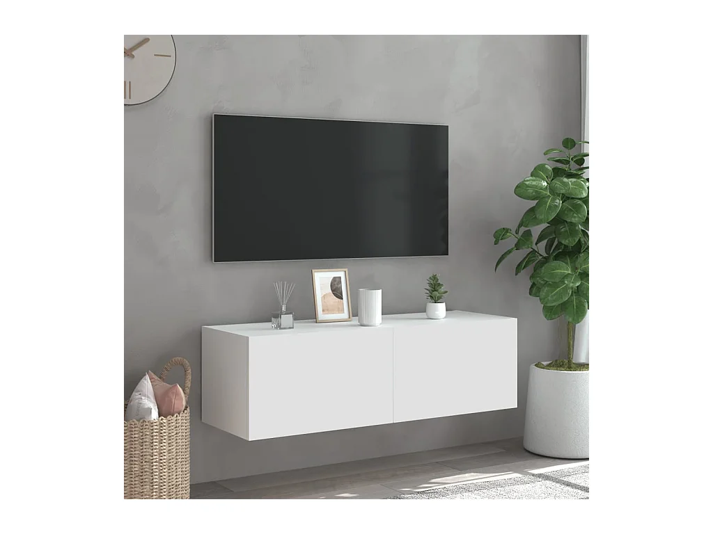 Wandmontierter TV-Schrank mit LED-Beleuchtung, weiß, 100x35x31 cm