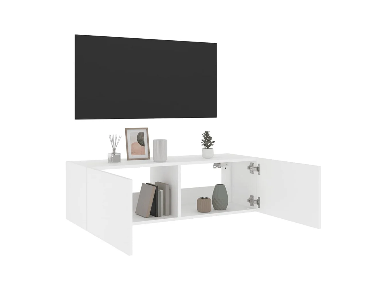 Wandmontierter TV-Schrank mit LED-Beleuchtung, weiß, 100x35x31 cm