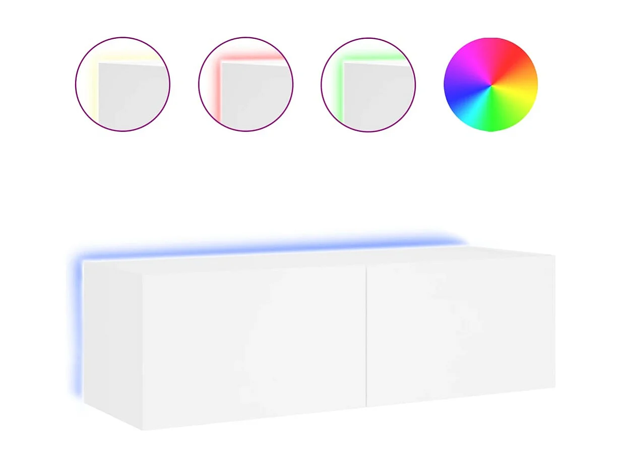 Mobile porta TV a parete con luci LED, bianco, 100x35x31 cm