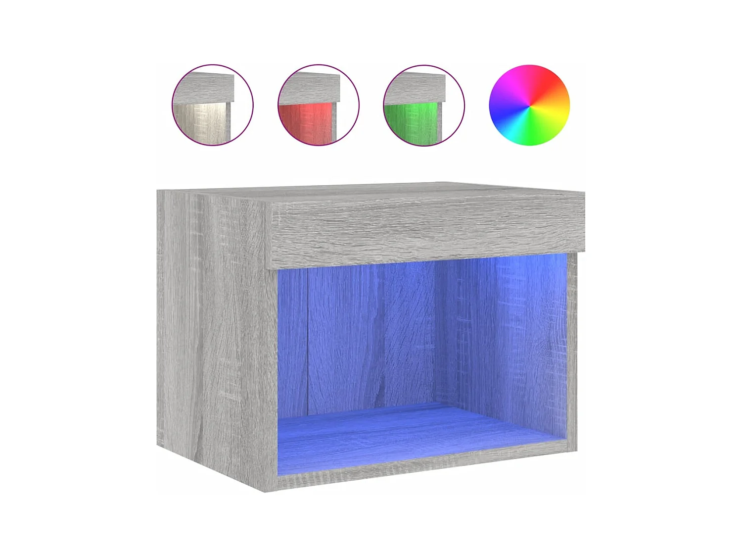 Nachttisch zur Wandmontage mit LED-Leuchten, Sonoma, Grau