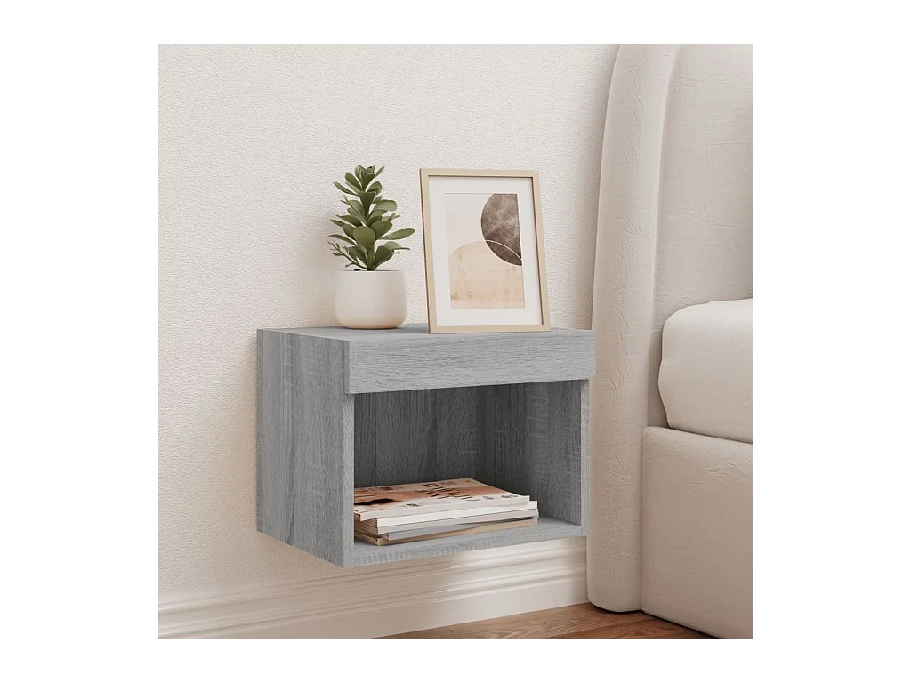 Nachttisch zur Wandmontage mit LED-Leuchten, Sonoma, Grau