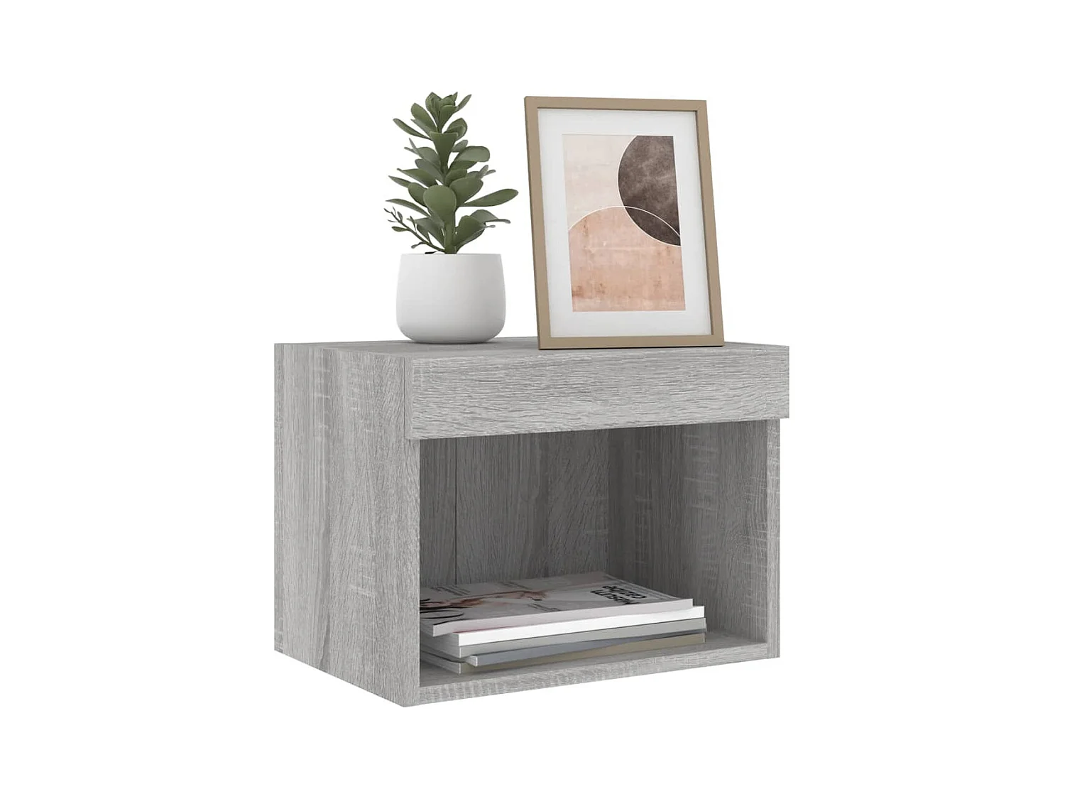 Nachttisch zur Wandmontage mit LED-Leuchten, Sonoma, Grau