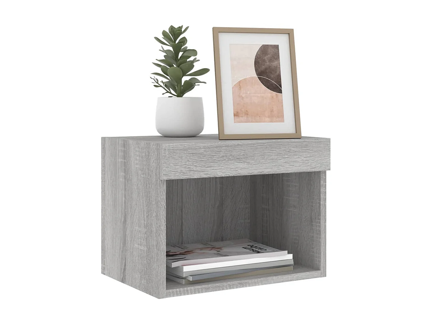 Table de chevet murale avec lumières LED sonoma gris