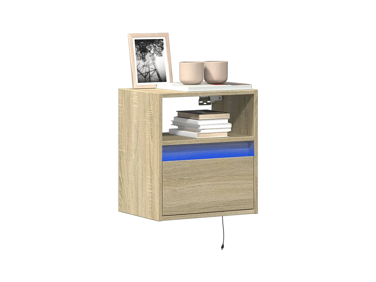 Mobile TV a parete con luci LED, rovere Sonoma, 41x31x45 cm