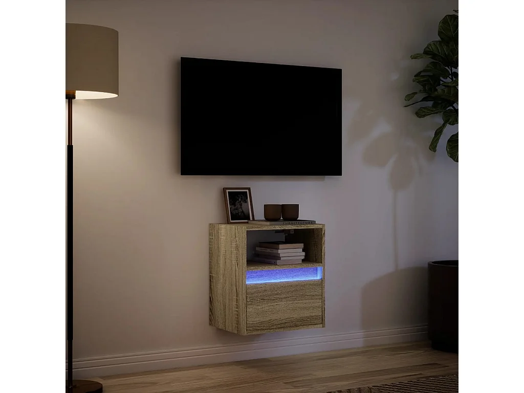 Mobile TV a parete con luci LED, rovere Sonoma, 41x31x45 cm