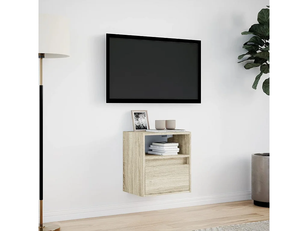 Mueble de TV de pared con luces LED, roble Sonoma, 41x31x45 cm