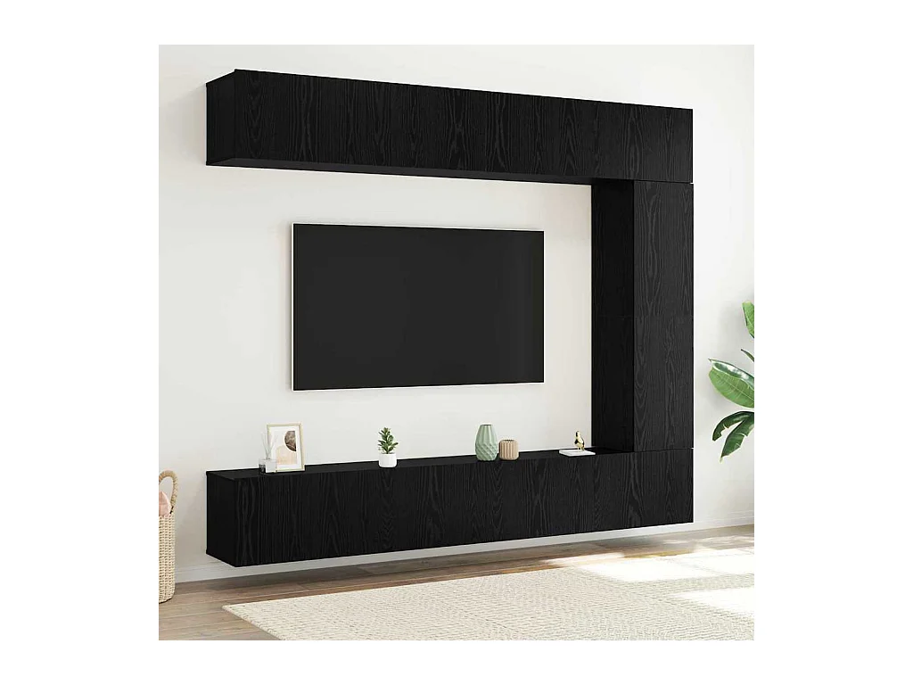 Ensemble de meubles TV mural 5 pièces en bois noir et chêne de