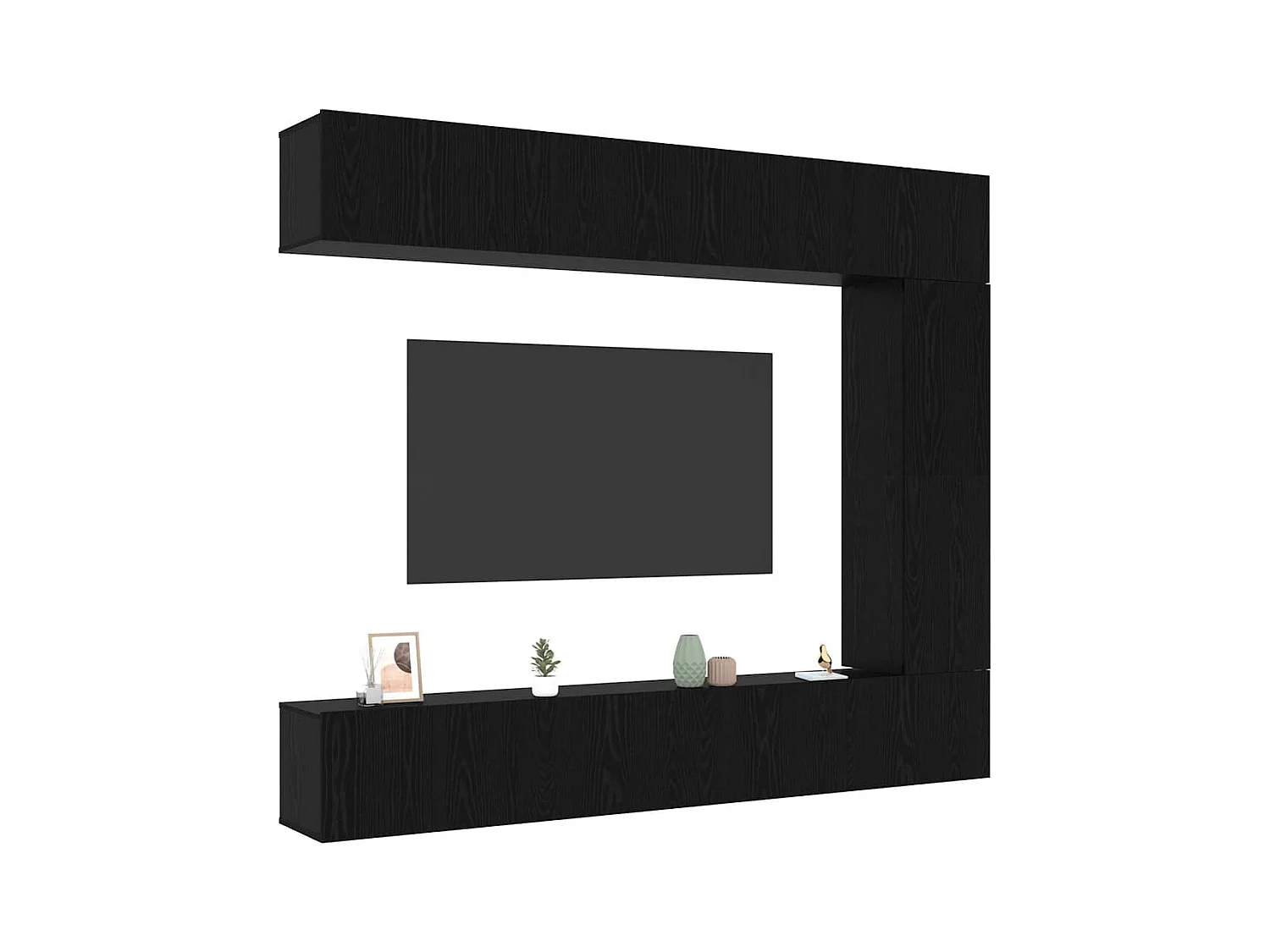 Ensemble de meubles TV mural 5 pièces en bois noir et chêne de