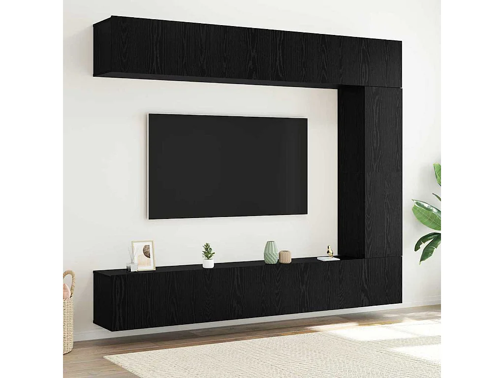 Ensemble de meubles TV mural 5 pièces en bois noir et chêne de
