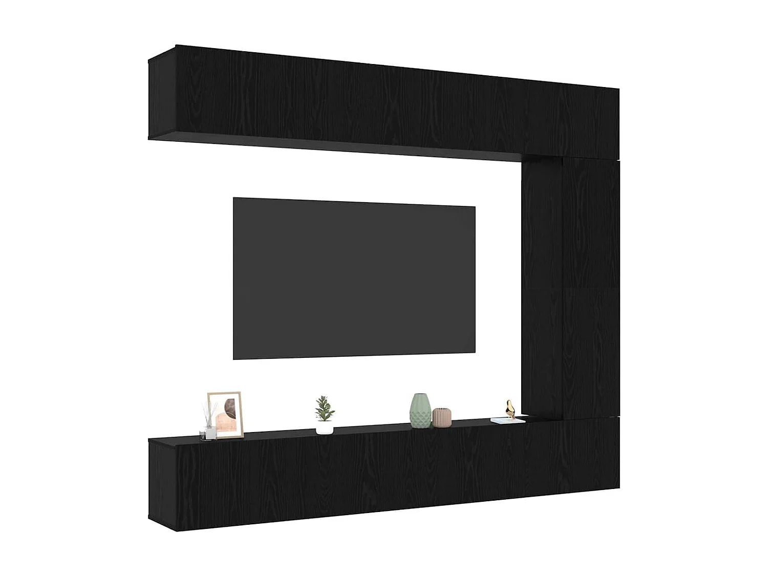 Ensemble de meubles TV mural 5 pièces en bois noir et chêne de