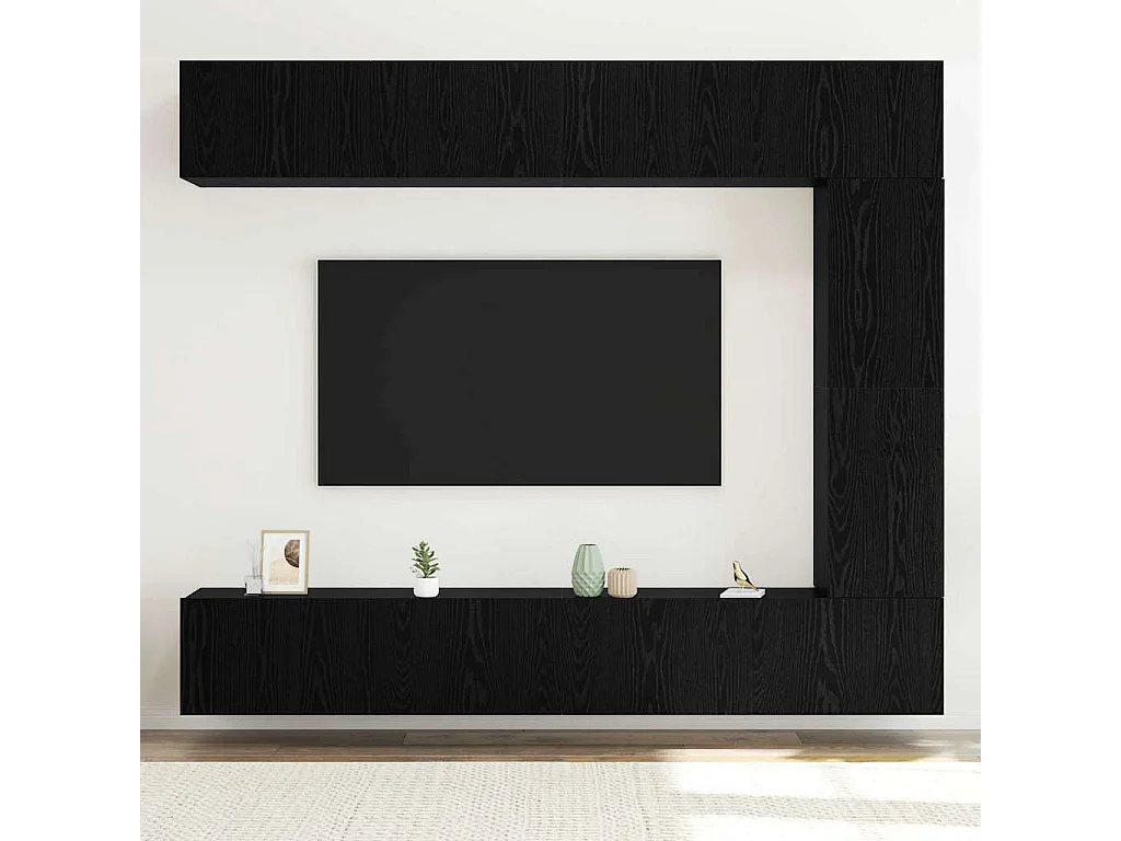 Ensemble de meubles TV mural 5 pièces en bois noir et chêne de