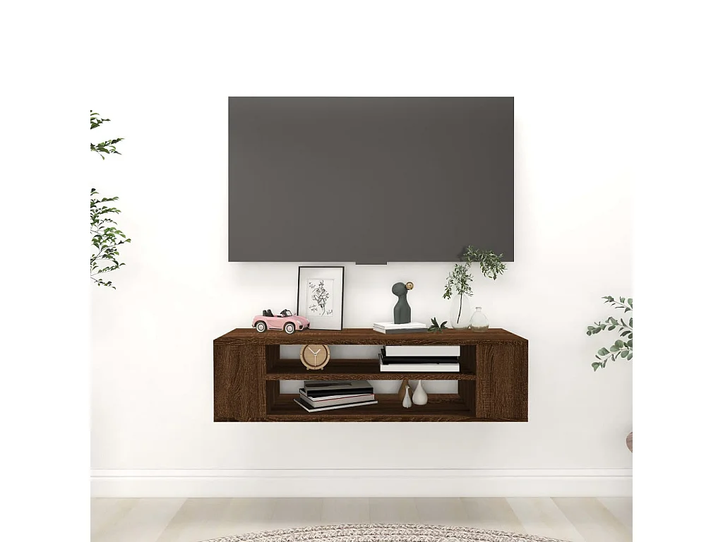 Mueble de TV de pared de roble marrón de 100 x 30 x 26,5 cm, madera de ingeniería