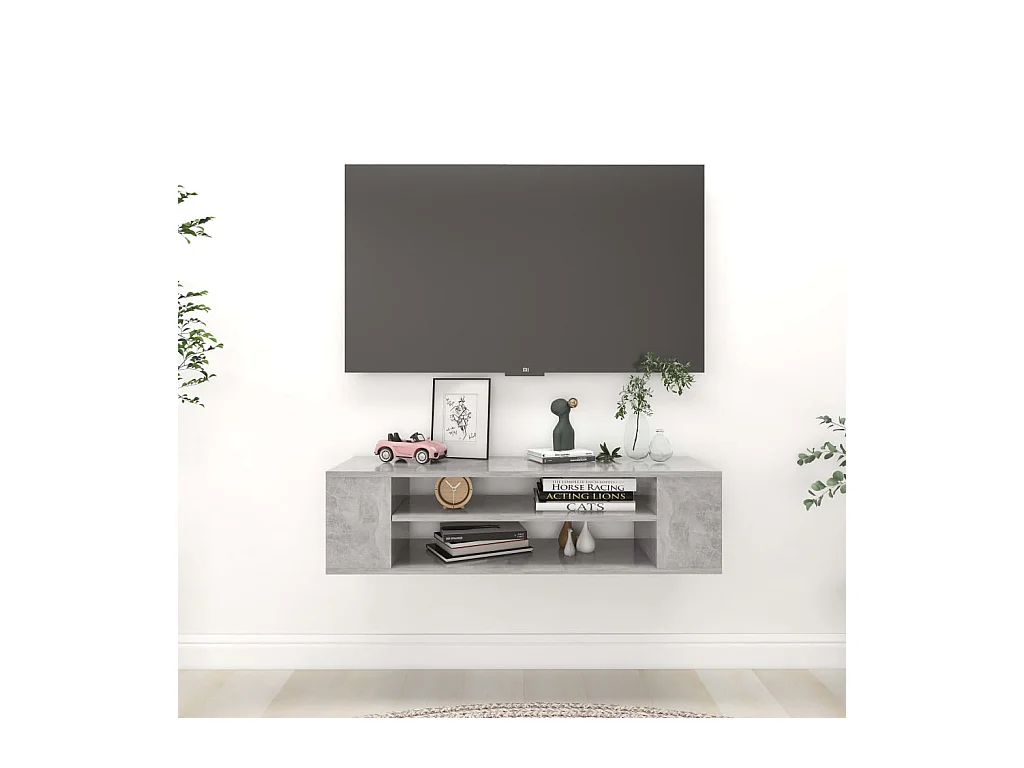 Mobile TV da parete grigio cemento 100x30x26,5 cm in legno ingegnerizzato