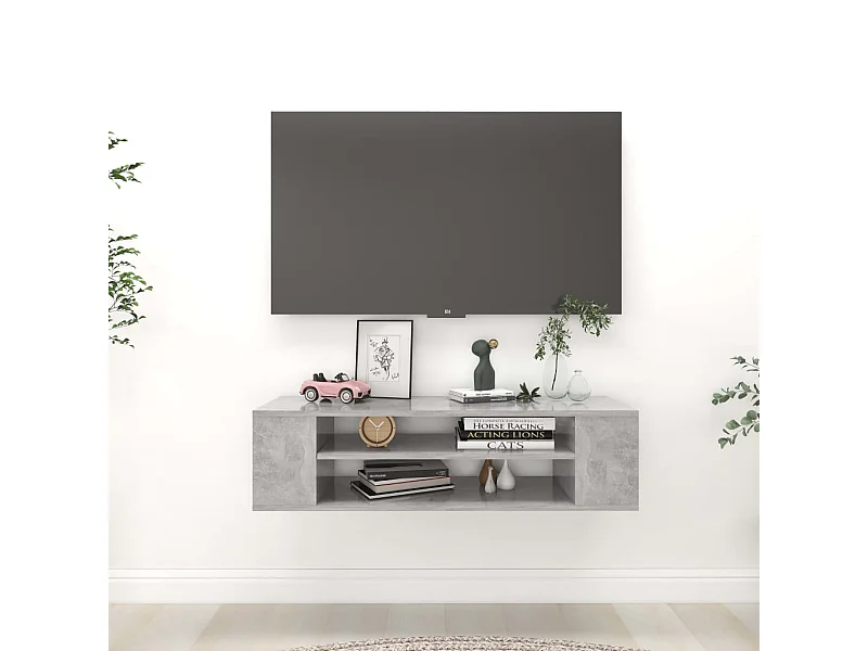 Mobile TV da parete grigio cemento 100x30x26,5 cm in legno ingegnerizzato