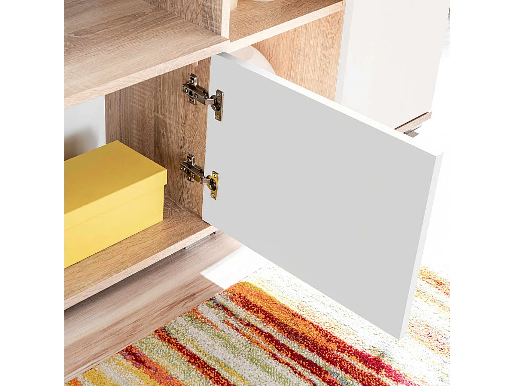 Mobile TV a parete con luce LED in rovere Sonoma e bianco