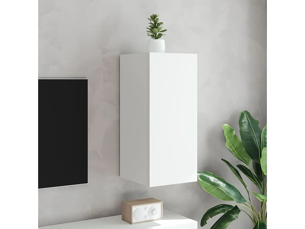 Mobile porta TV a parete con luci LED, bianco, 30,5x35x70 cm