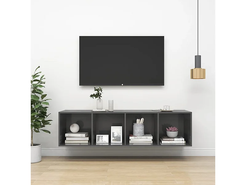 Mobile TV a parete Grigio lucido 37x37x142,5 cm Legno composito