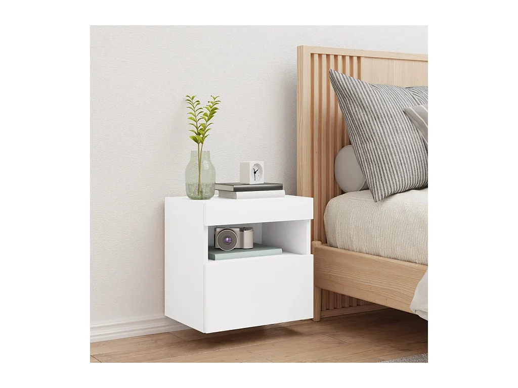 Mobile porta TV a parete con luci LED, bianco, 40x30x40 cm