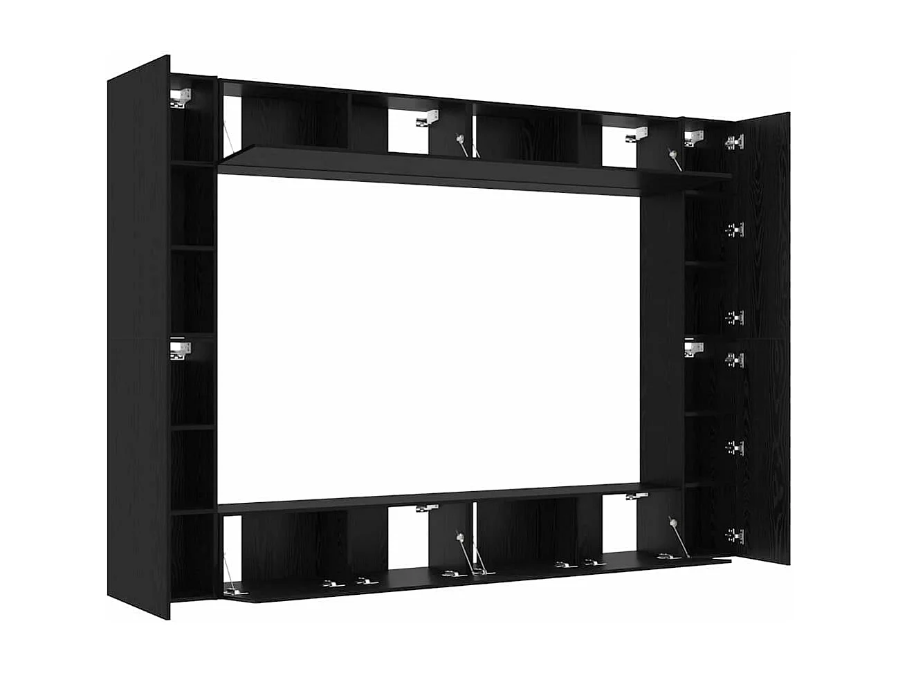 TV-Wandschrank-Set aus schwarzem Eichenholz, 12-teilig