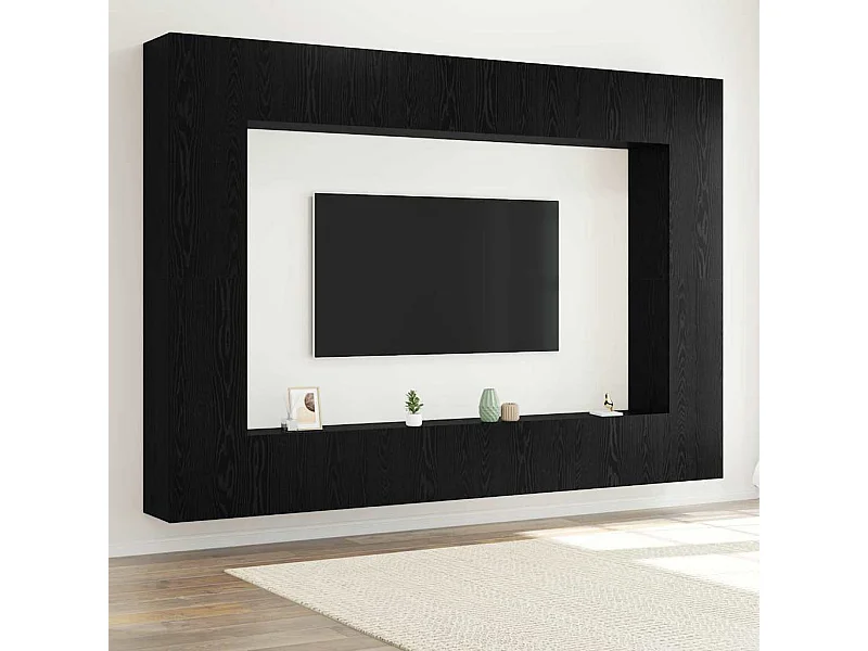 TV-Wandschrank-Set aus schwarzem Eichenholz, 12-teilig