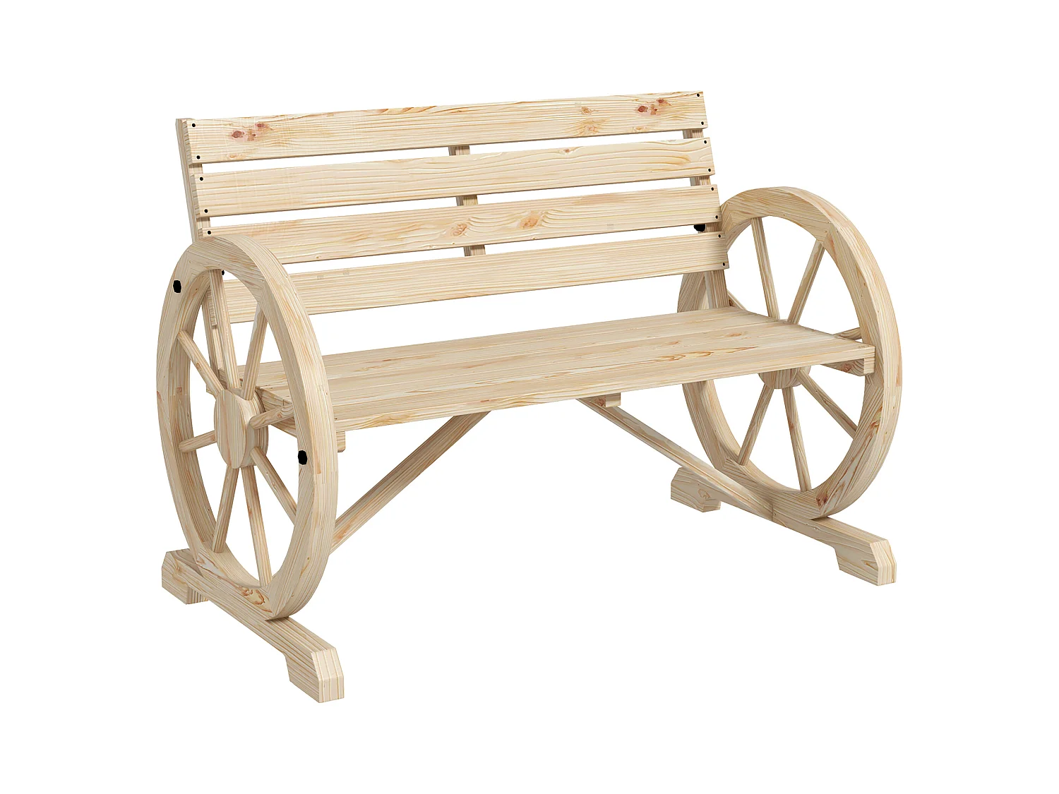 Banc de jardin 2 places avec accoudoirs, style rustique, bois de pin, naturel (105.5x56x79 cm)