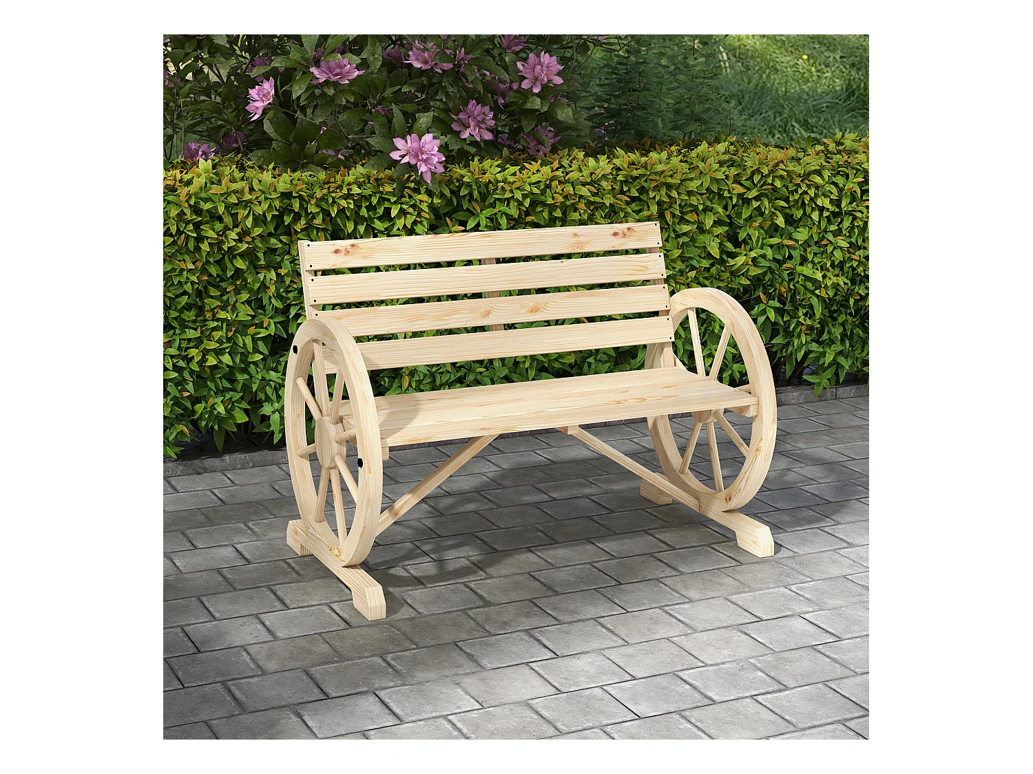Banc de jardin 2 places avec accoudoirs, style rustique, bois de pin, naturel (105.5x56x79 cm)