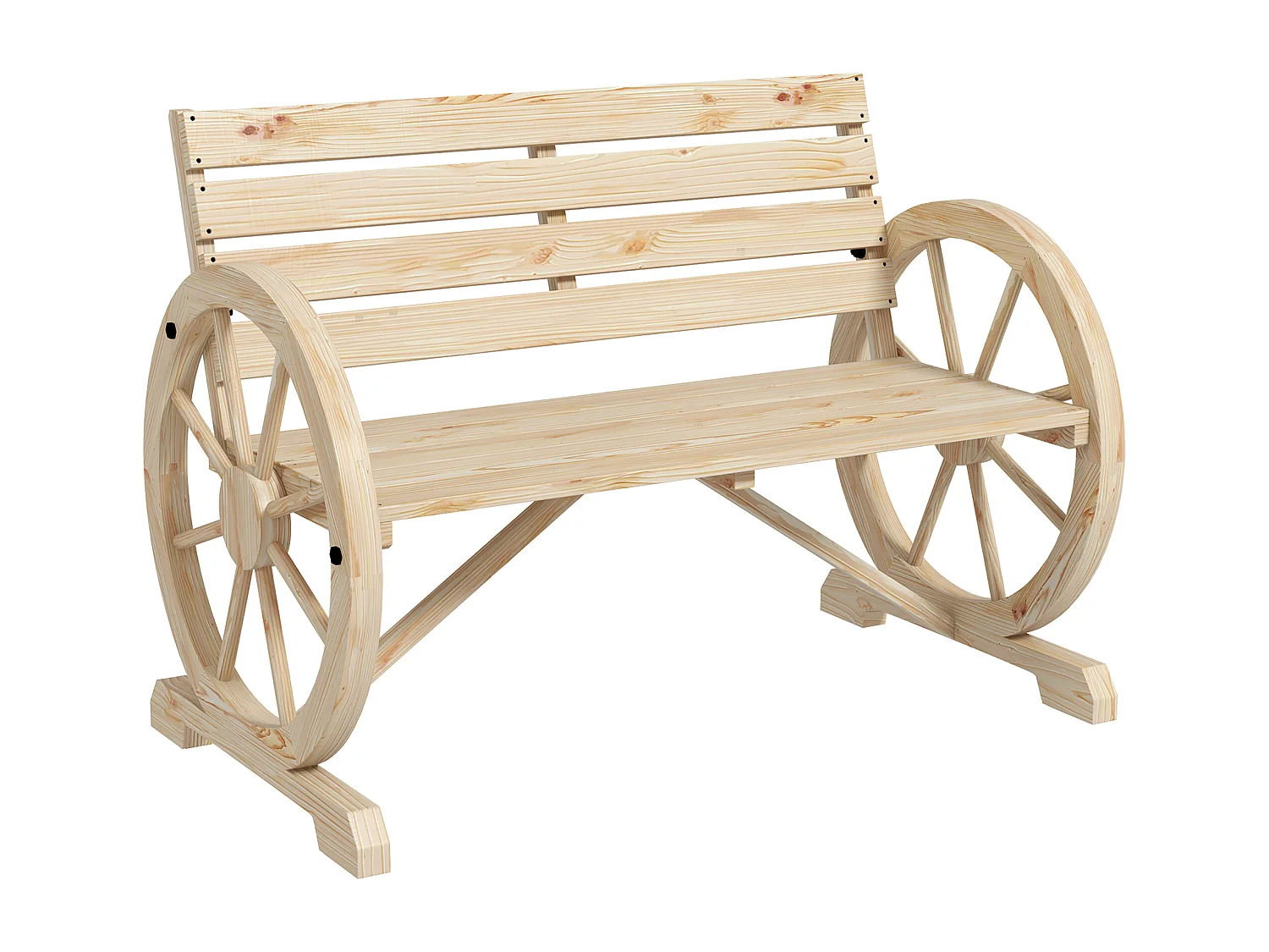 Panca da giardino a 2 posti con braccioli, stile rustico, legno di pino, naturale (105,5x56x79 cm)