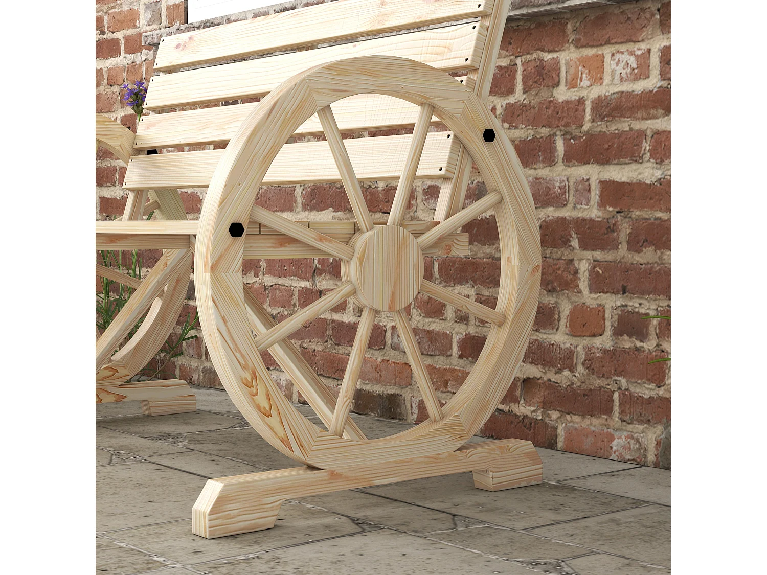 Panca da giardino a 2 posti con braccioli, stile rustico, legno di pino, naturale (105,5x56x79 cm)