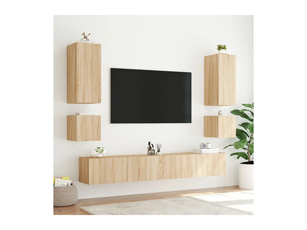 TV-Wandschrank mit LED-Beleuchtung, Sonoma-Eiche, 40,5 x 35 x 40 cm