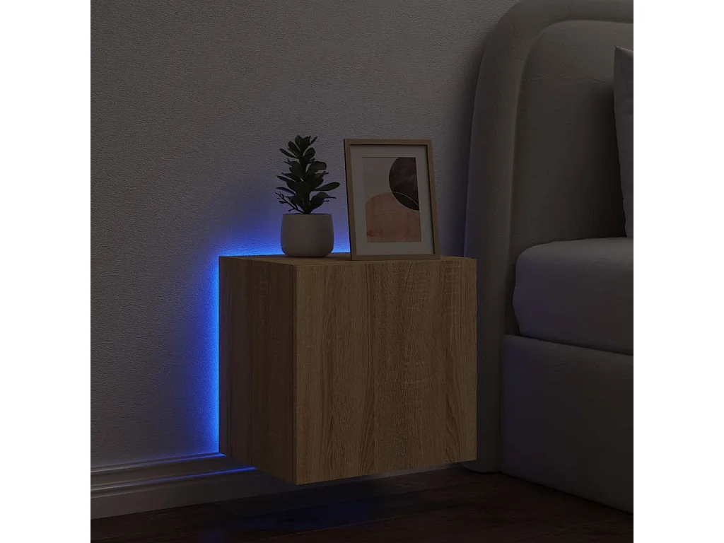 Mueble de TV de pared con luces LED, roble Sonoma, 40,5x35x40 cm