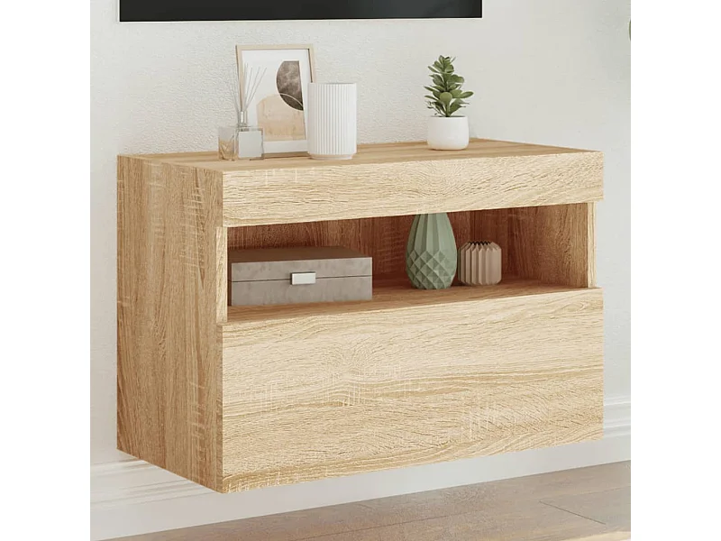 Mueble de TV de pared con luces LED roble Sonoma 60x30x40 cm