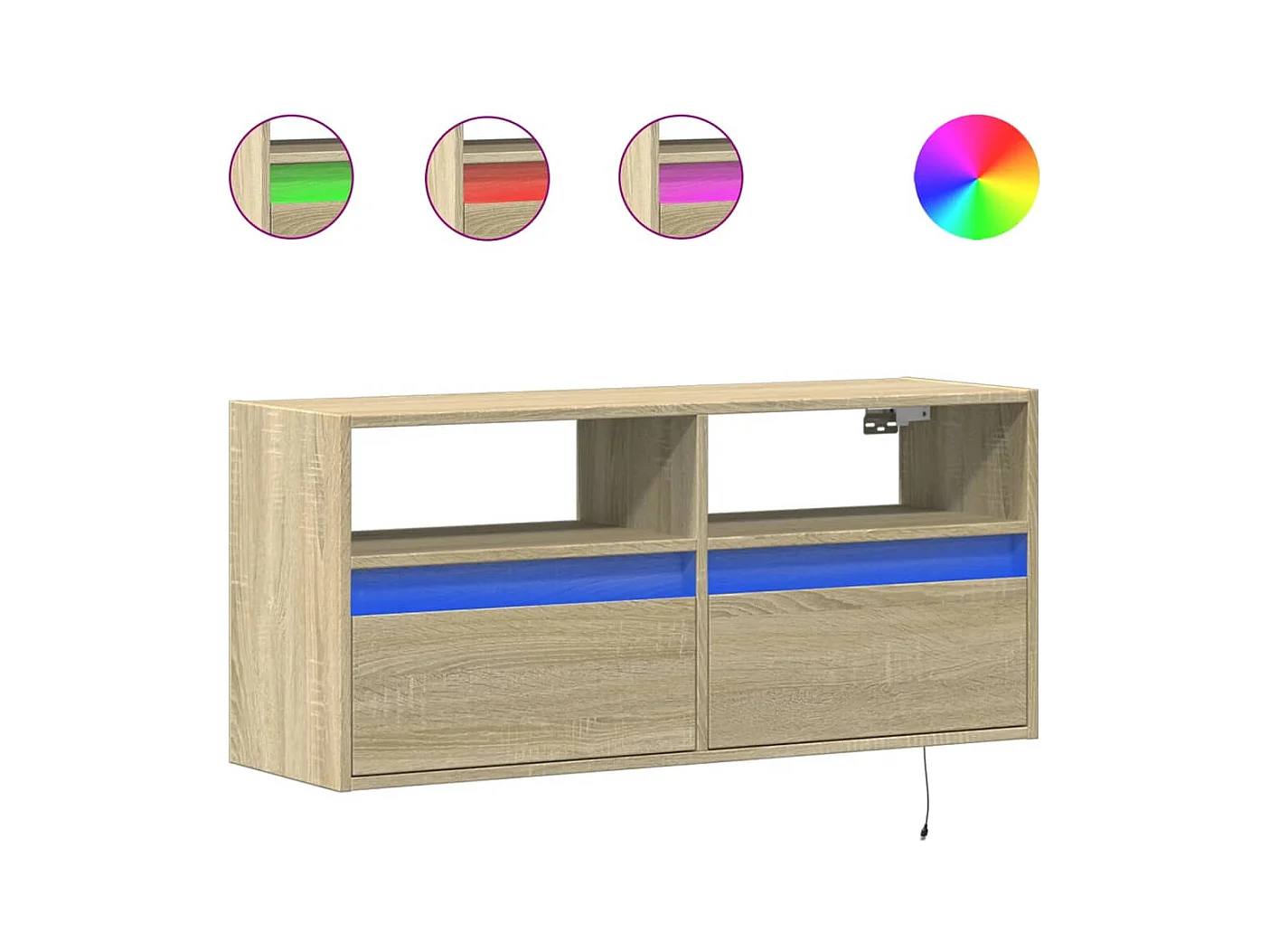 Mobile TV a parete con luci LED, rovere Sonoma, 100x31x45 cm