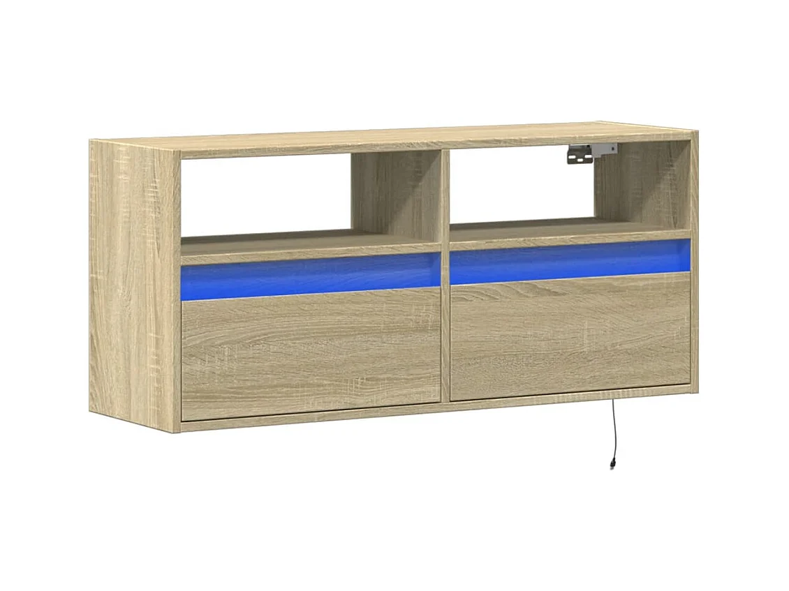 Mobile TV a parete con luci LED, rovere Sonoma, 100x31x45 cm