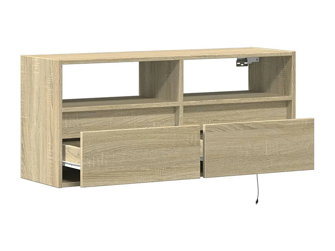 Mobile TV a parete con luci LED, rovere Sonoma, 100x31x45 cm