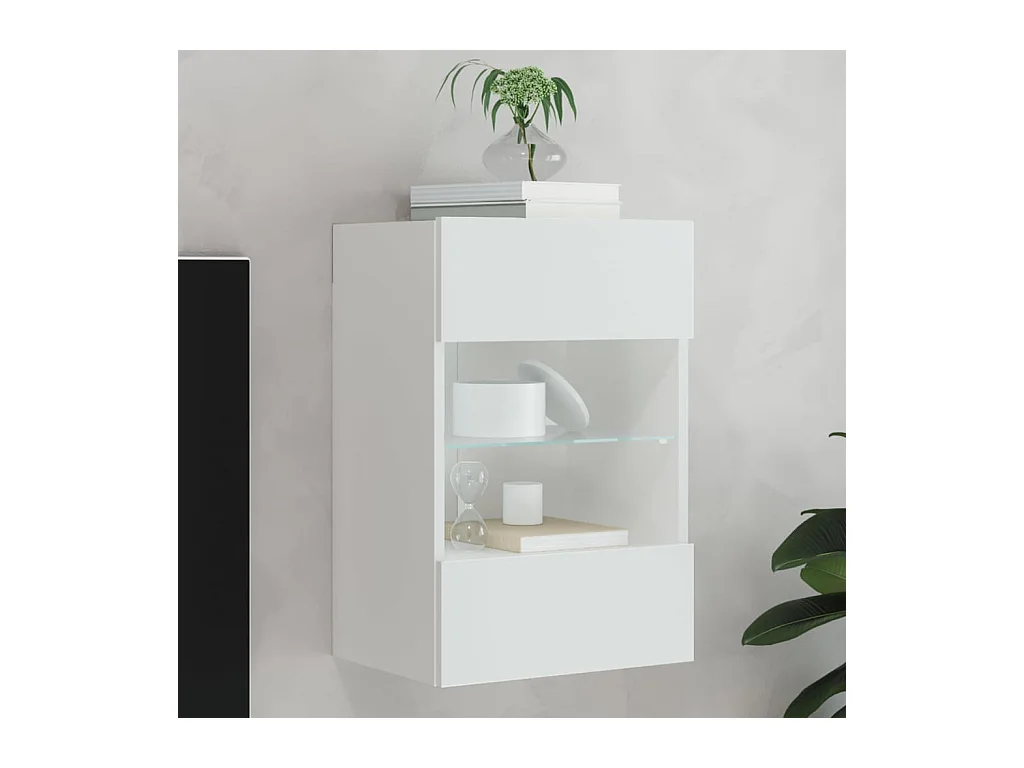 Mobile porta TV a parete con luci LED, bianco, 40x30x60,5 cm