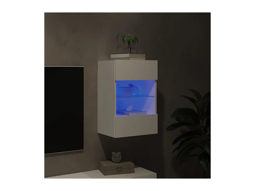 Mobile porta TV a parete con luci LED, bianco, 40x30x60,5 cm