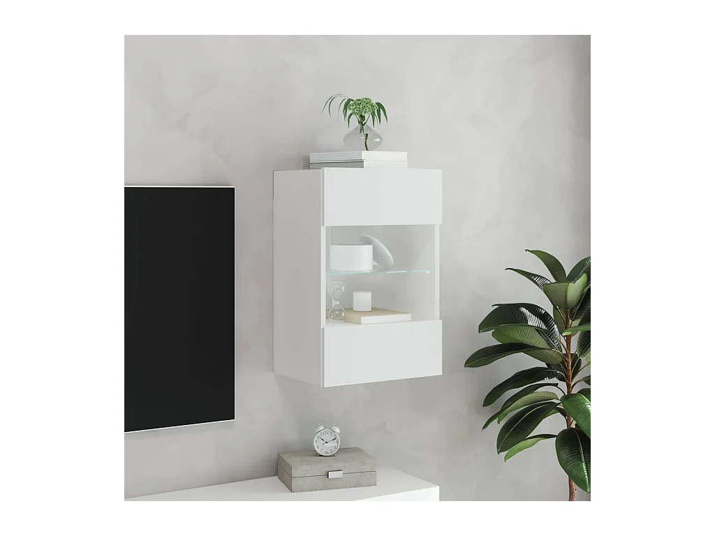 Mobile porta TV a parete con luci LED, bianco, 40x30x60,5 cm