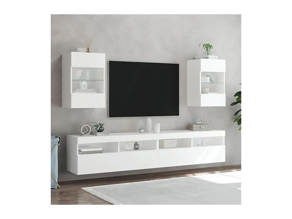Mobile porta TV a parete con luci LED, bianco, 40x30x60,5 cm