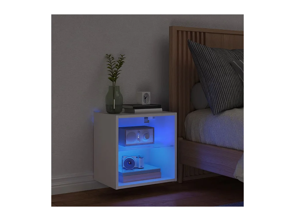 Table de chevet murale avec lumières LED blanc